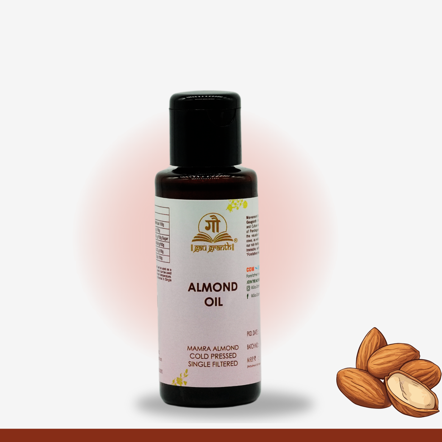 Almond Oil, Kashmiri Mamra Almond, Cold Pressed, Single Filtered, Unrefined